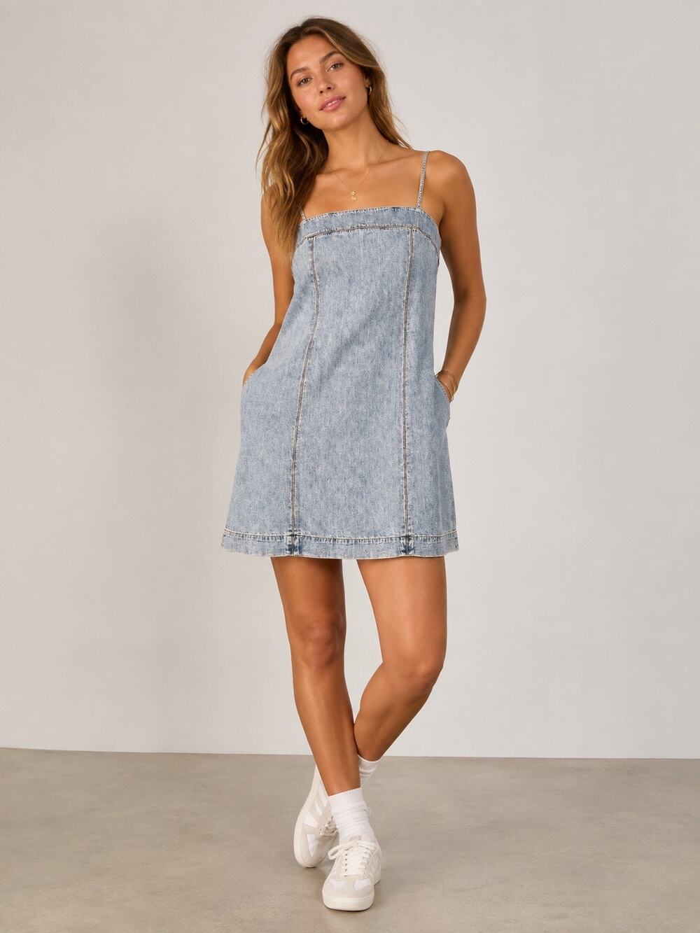 Vintage Lauren Jeans Co Denim Mini Dress Women's 16 Lightweight Blue Thin Straps